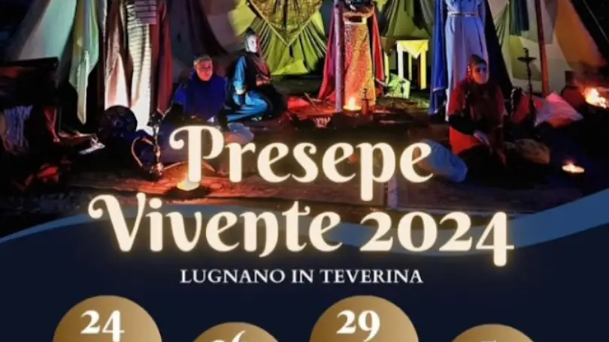 Presepe Vivente a Lugnano in Teverina durante la 44esima edizione, con figuranti in abiti d'epoca e atmosfera natalizia nel borgo medievale.